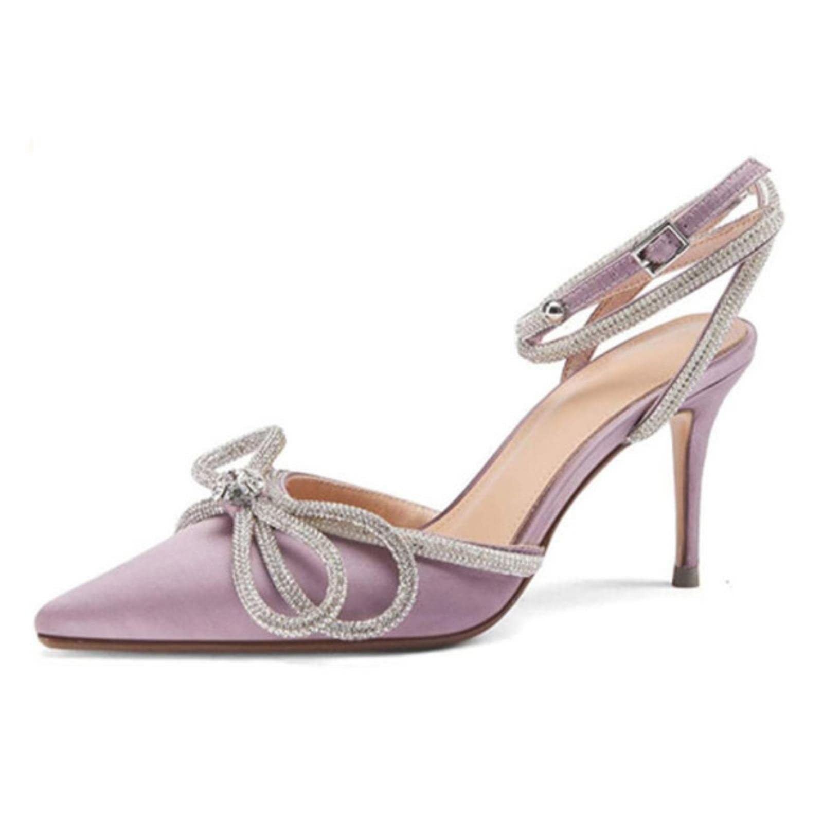Heels Women Pumps Satin Heel Shoes Women Sandals Rhinestone Bow-Knot High Heeled Sandal Female-A98-6-Purple,41