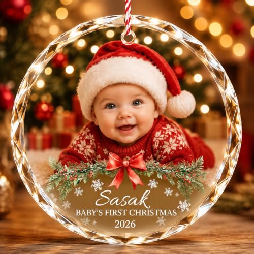 Image of Bemaystar Personalized Baby's First Christmas Photo Crystal Ornament 2026