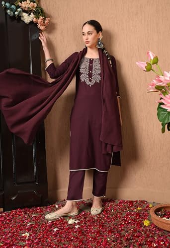 Image of Amazon Brand - Tavasya Women Cotton Anarkali Kurta Pant Dupatta Set | Printed Ethnic Suit Set | Flared Anarkali Kurta with Pant & Dupatta | Festive & Casual Wear