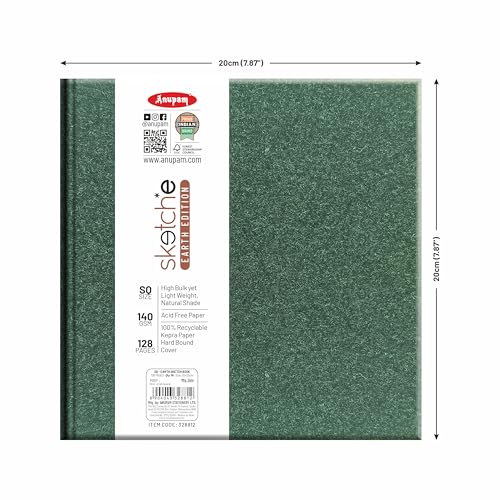 Image of Anupam Earth Sketche Drawing Book Square | 100% Recycled Hardbound Cove Book | 140 GSM | Acid Free 65 Sheets / 128 Pages | Drawing Sketchbook for Artists and Students | for Dry Techniques