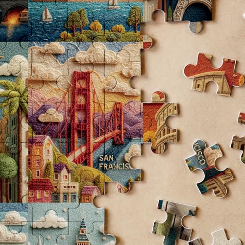 Puzzles de monumentos mundiales para adultos de 1000 piezas. Rompecabezas en estilo fieltro de paisaje. Rompecabezas de arte con vistas desafiantes de Nueva York, Londres y París miniatura 3