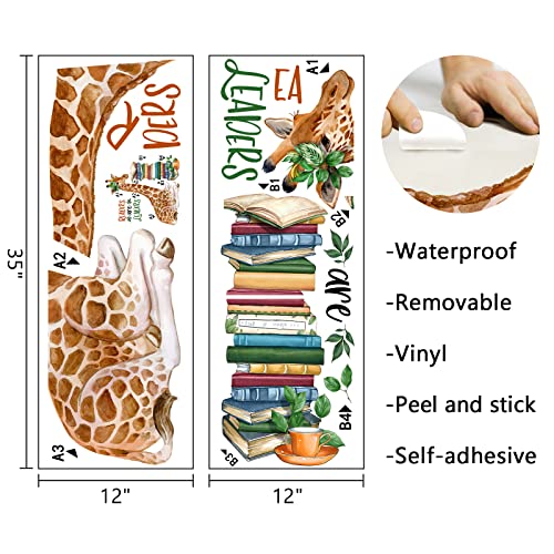 Mfault Giraffe Reading Corner Baby Boys Girls Wall Decals Stickers, Readers Are Leaders Woodland Animals Read Books Nursery Playroom Decorations Bedroom Classroom Art, Kids Library Toddler Room Decor #TOP1