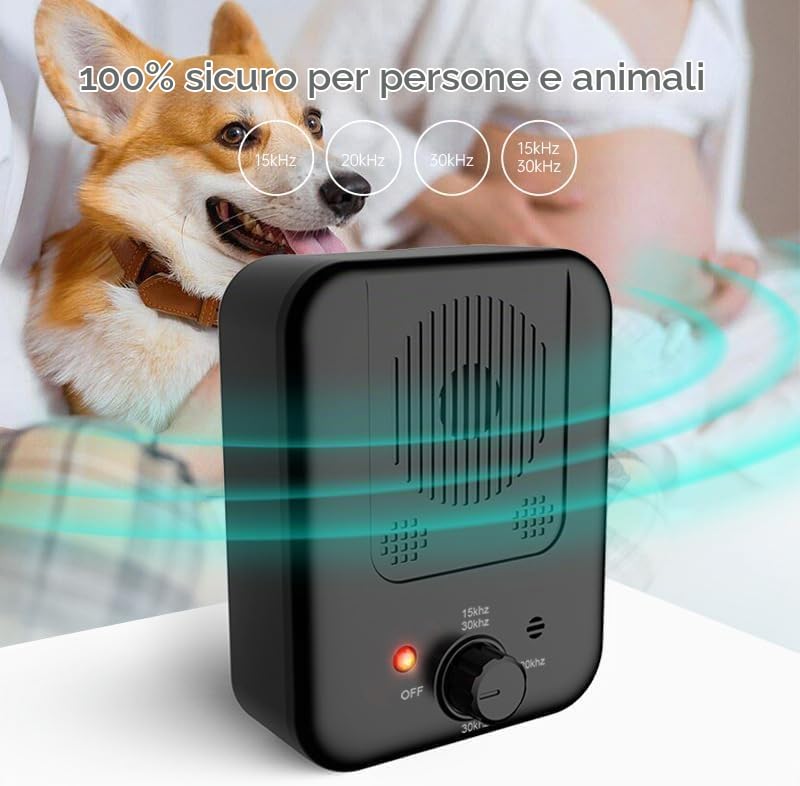 Dispositivo antiabbaio ad ultrasuoni Dispositivo antiabbaio a 3 frequenze Dispositivo antiabbaio ad ultrasuoni da 78 piedi Batteria ricaricabile USB Carica di 5 ore Dura 30 giorniPer tutte le razze e