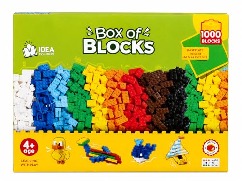 Image of Negi V1 Box of Blocks 1000 PCS Set of Blocks Building Set for Kids, 1000 Pieces Creative DIY Construction Toy with Base Plate, Educational STEM Learning Building Blocks Kit