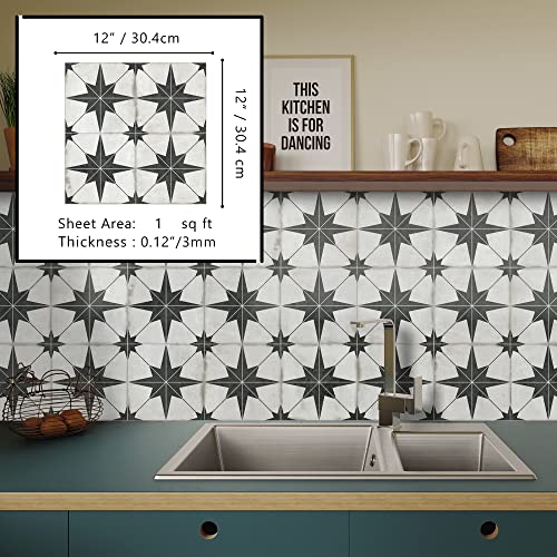 The Tiles Plaza Peel And Stick Encaustic Backsplash Tile. Black Star Patterned Stick On Tile. Self-Adhesive Wall Tile Sticker For Kitchen Bathroom Fireplace Stairs. 10 Sheets thumb #2