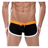 CaveHero Quick Dry Mens Swim Trunks Nylon Beach Swim Briefs with Inter-Lining (US, Alpha, X-Large, Regular, Regular, Orange)