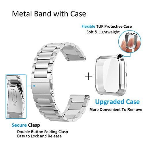 Maxjoy Compatível com pulseiras Fitbit Versa, pulseira de metal Versa 2 grande de aço inoxidável com