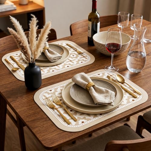 Image of Faux Leather Set of 4 Dining Table Placemats | Heat Insulation & Stain Resistant Waterproof Non Slip Dinner Table Mats | Perfect for Home, Kitchen, Restaurant, Office (Lotus Casa)