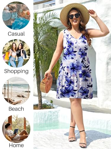 Image of BELAROI Women Casual Summer Beach Dresses Plus Size Sundress V Neck Pockets Swing Tank Dress Cover Ups