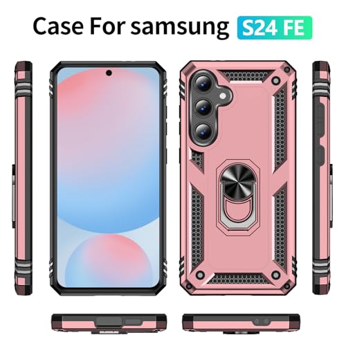 Coque Samsung Galaxy S24 FE antichoc or rose avec protège-écran et support - 4