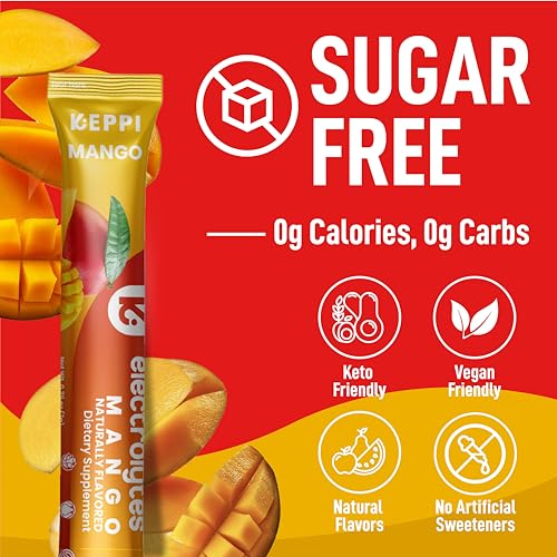 Image of Keppi Electrolytes Powder Packets - Mango Flavor 30 Servings - No Sugar Hydration Supplement with Potassium, Magnesium, Sodium - Keto, Vegan, Fasting-Friendly, Zero Calorie Hydration Packets