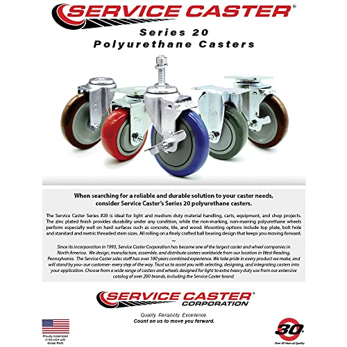 Polyurethane Swivel Threaded Stem Caster w/5\" x 1.25\" Black Wheel and 3/8\" Stem - 350 lbs Capacity/Caster - Service Caster Brand