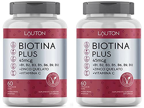 BIOTINA PLUS – 45 mcg +COMPLEXO B+VIT C+ZINCO- LAUTON NUTRITION - 120 COMPRIMIDOS – 100% VEGAN0 – PA