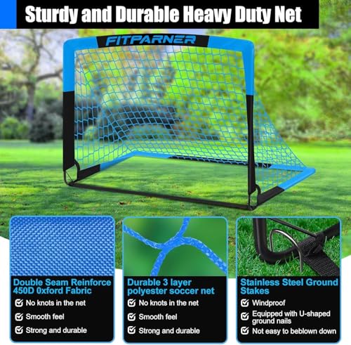 Image of Kids Soccer Goals for Backyard Set - 2 Pack of Portable Pop Up Soccer Nets with Ball,Cones,Complete Training Equipment Kit for Toddler,Youth,Kids Age 3-14,Outdoor Sports Game