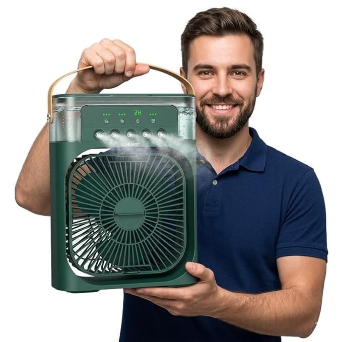 Drumston (10 Years Assured Warranty) Portable USB Air Cooler Fan Mini Desk Cooling Device with LED Lights 3 Wind Speeds Mist Spray Timer for Personal Cooling Needs-image-29