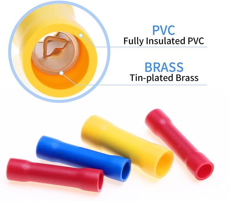 150pcs BV1.25 BV2 BV5.5 Insulated Straight Wire Butt Connectors Electrical Wire Cable Crimp Terminals Splice Set with Pliers VUQLDHAYZ