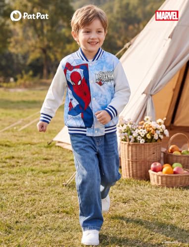 Image of Disney Marvel Bomber Jacket Spider Man Toy Story Cars Varsity Cardigan2-13Y | Officially Licensed Snap Button Coat,Fall Star Wars Graphic Cloth Top,Hulk Venom Stitch Mickey Lightning Mcqueen Kids Apparel