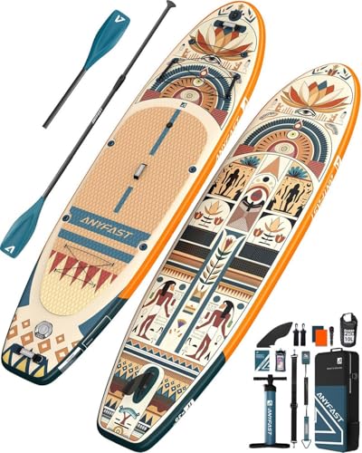 ANYFAST Inflatable Stand Up Paddle Boards - Extra Wide Fishing Paddleboard,Cool Design,Ultra Stable Standup SUP,15 D-Rings,5 Handles, Camera Mount,100L Backpack,10L Dry Bag, Youth/Adults