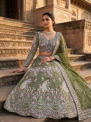 Image of Lehenga choli For Womens and Girls Soft Butterfly Net Lehenga Choli with Coding Sequins Work Dupatta | Semi Stitched Designer Ethnic Set
