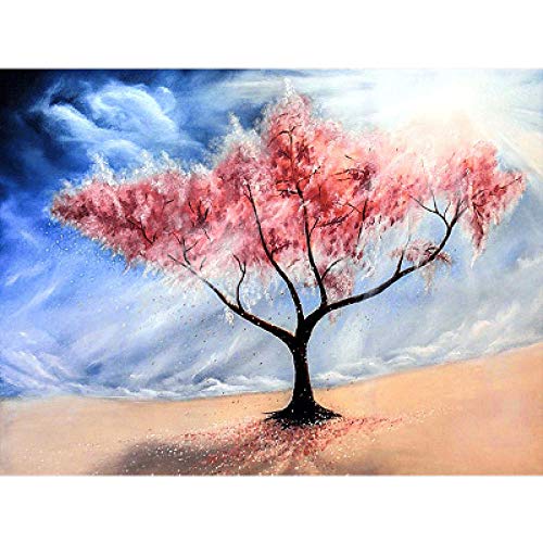 Kit point de croix diamant bleu ciel paysage cerisier rose en résine 5D complet