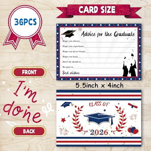 Image of Graduation Decorations Red Blue White 2026 - Giant Guest Book Alternative,Graduation Cards Box with 36PCS Graduation Advice Cards,Signature Board Congrats Grad Decorations Supplies 2026