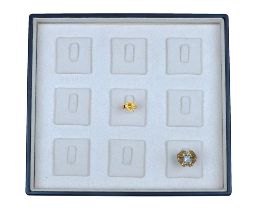 Futuretech 9'x10' Stackable Special Spray Painted Matte Finish Plastic Tray for 9 Unisex Rings, Velvet in black Tray, suede- brown/cream, Synthetic Leather-White