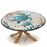 igoga sports Blue Green Ocean Animal Elastic Edge Table Cover Round, Turtle Fitted Tablecloth,Outdoor Picnic Patio Party or Indoor Canteen Dinner Dining Tables Decoration, Fits 28 to 32 inch Diameter