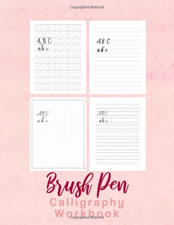 Brush Pen Calligraphy Workbook: 160 Sheets Calligraphy and Modern Lettering Practice Workbook for Adults - Modern 160 Sheet Pad with Slant Angled, Dot ... Handwriting Practice Lines Pink Watercolor