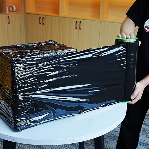 Image of CHUANGSEED Stretch Film 12 in x 1000 ft Moving Wrapping Plastic Shrink Film Strength Stretch 80 Gauge Durable Industrial Strength,Black,2 Pack