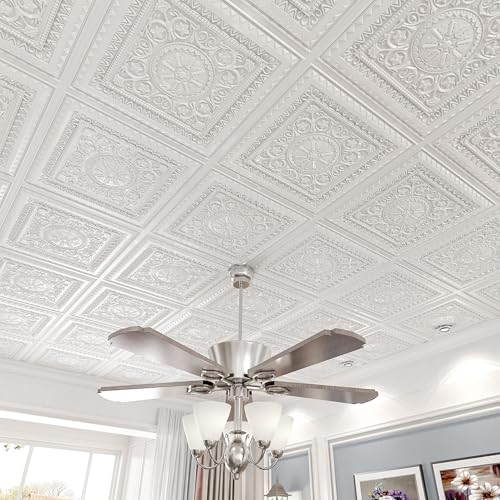 Image of Art3d Drop Ceiling Tiles, Glue up Ceiling Tiles, 2'x2' Plastic Sheet in White (24-Pack, 96 Sq.ft)