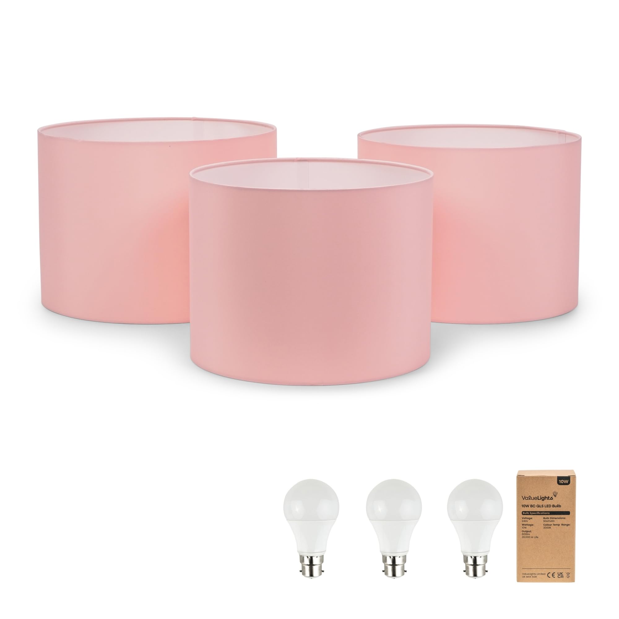 Torbery Set of 3 Nesting Easy Fit Ceiling Light Lamp Shades - Dusty Pink - Drum Style