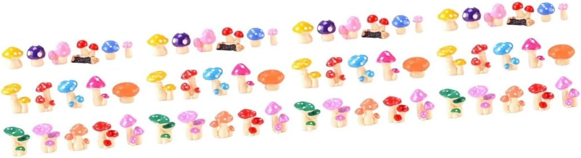 Sosoport 64pcs Resin Mushroom Figurines for Micro Landscape Decoration Adorable Home and Cake Decor for Fairy Gardens Bonsai and Craft Projects