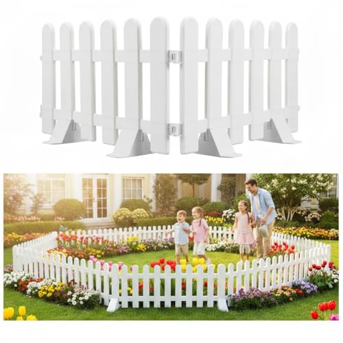 SUPVOX Recinzione Giardino Esterno: Recinzione Da Giardino Bianca in Plastica 2 Pezzi 19.7X11.8 Pollici Con Basi Per Decorazione Cortile Aiuole E Protezione Piante