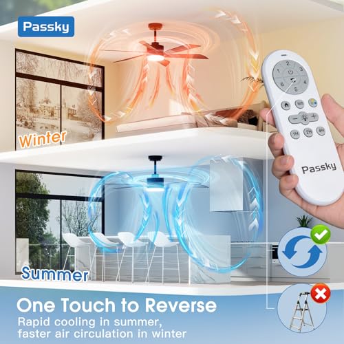 Image of Passky 52 Inch Black Contemporary Ceiling Fans with Lights, Remote Control | 3CCT dimmable light, quiet DC motor, reversible airflow; black contemporary style for bedroom and living room