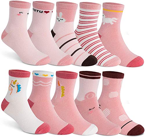 HBselect 10 paia di Calze Bambina in Cotone Morbido e Respirante Multisize da 1 a 12 Anni Calze per Neonata con Modello di Cartone Animato Calzini per Ragazza e Bambina Ideale Regalo
