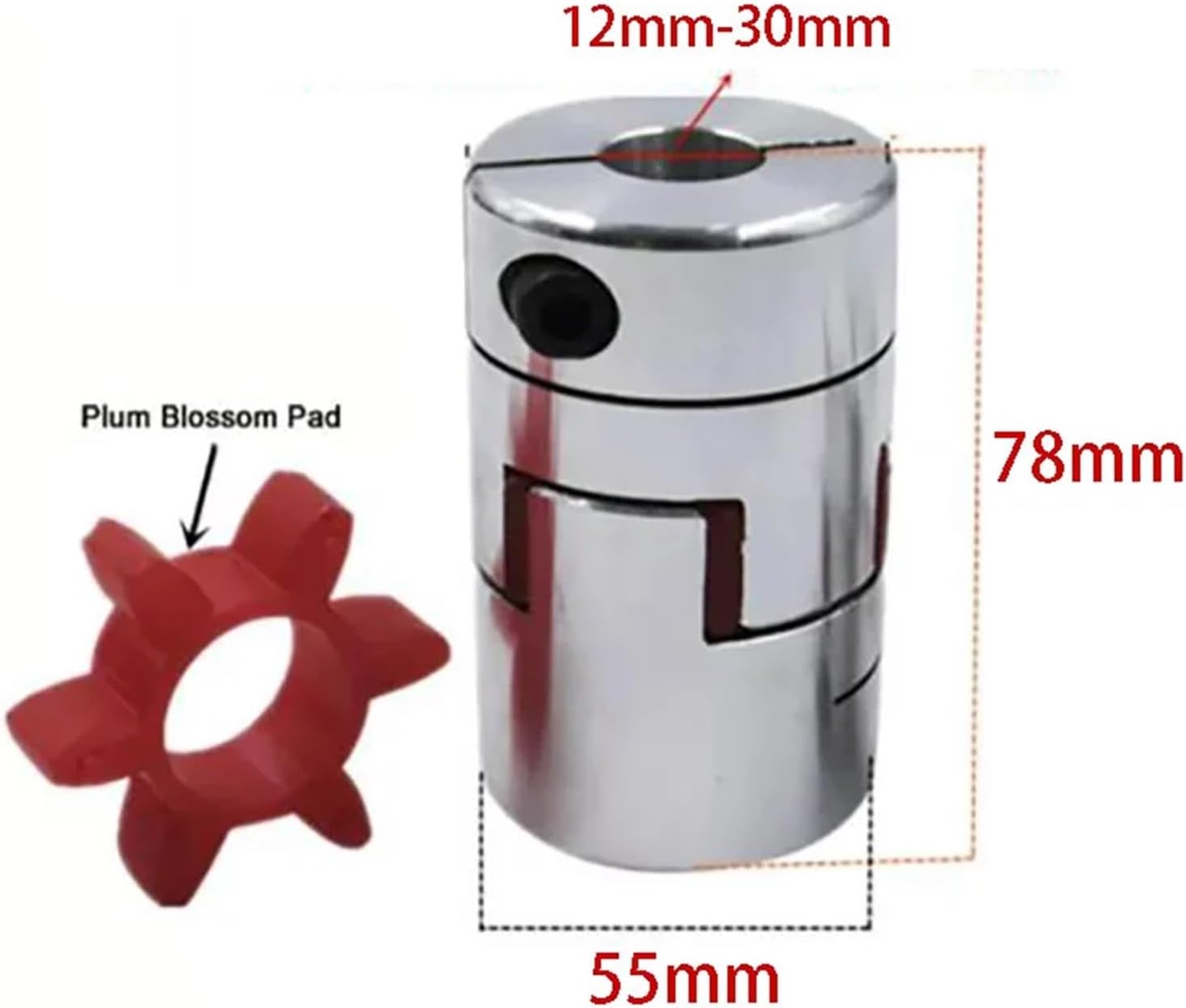 D55L78 4 Jaw D55 Spider Plum Shaft Coupler Flexible Coupling Hole 12mm 12.7mm 13mm to 29mm 30mm Motor Ballscrew (Size : Other Contact)