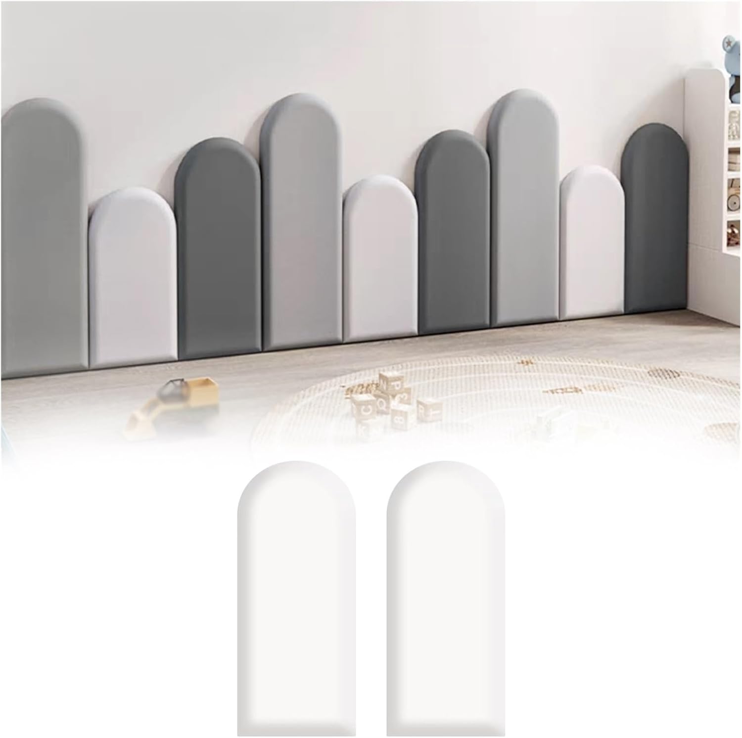 Kid's Anti Collision Wall Padding 3D PU Padded Wall Panels Self-Adhesive Wall Mounted Upholstered Headboard Panels for Bedroom Playroom(White,30x60cm-2pcs)