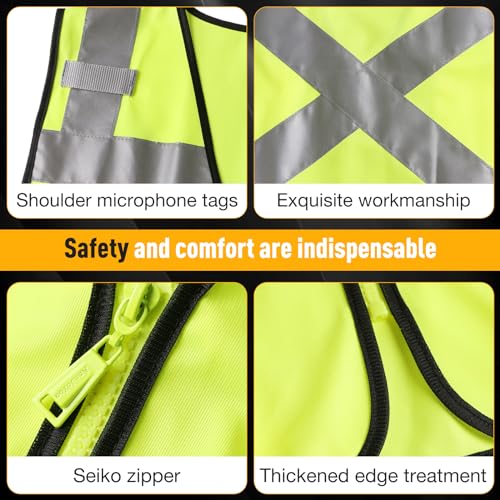 Image of Class 2 Safety Vest with Zipper Front and multiple Pockets, High Visibility Vest, Meets ANSI /ISEA Standards