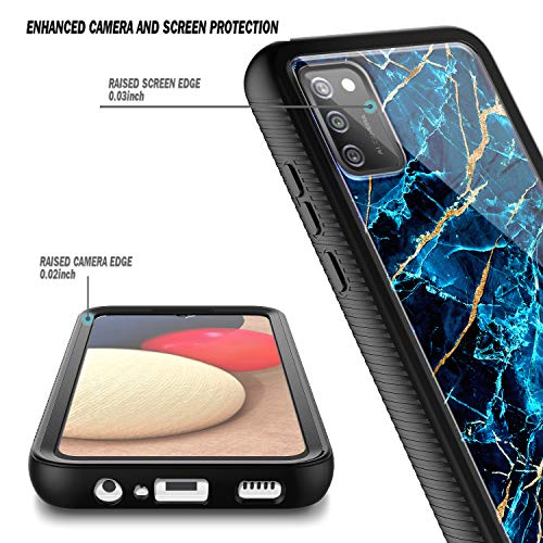 Nznd Case For Samsung Galaxy A03S With [Built-In Screen Protector], Full-Body Protective Shockproof Rugged Bumper Cover, Impact Resist Durable Phone Case (Marble Design Sapphire) #TOP1