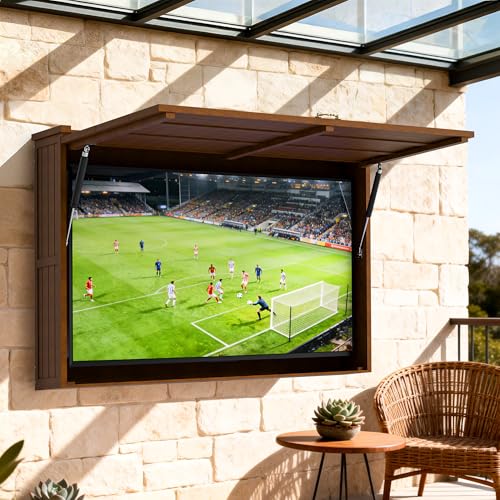 SUNRISELAND Outdoor TV Enclosure, 65 Inch Solid Wood Wall-Mounted TV Cabinet with Dual-Arm Steel...
