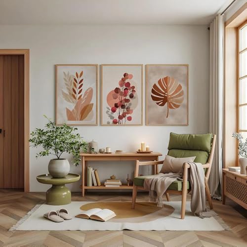 Herbe de la pampa et eucalyptus en triptyque toile pour habiller un grand mur vide