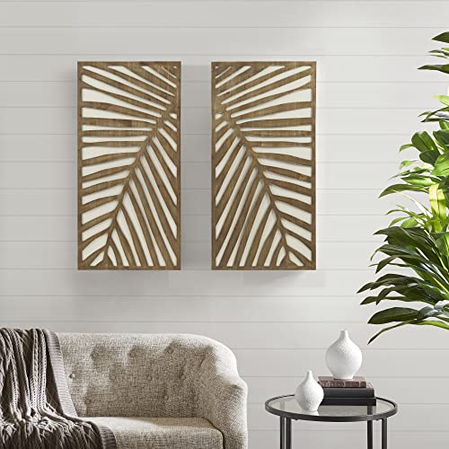 Madison Park Wall Décor for Living Room - Birch Palms Botanical Two-Tone, Home Accent Modern Kitchen Dining Decoration, Ready to Hang 2-Piece Wood Panel Set for Bedroom, 16" W x 32" H, Dark Palm - Image 2