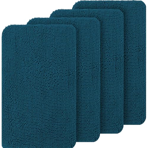 Image of OLANLY Dog Door Mat Set 4-Piece 36x24, Absorbs Moisture and Dirt, Absorbent Non-Slip Washable Doormat, Quick Dry Chenille Mud Mat for Dogs, Entry Indoor Entryway Carpet for Inside Floor, Atlantic Blue