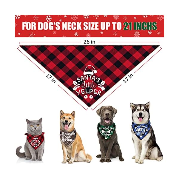 4 pack merry christmas xmas dog bandanas - triangle fall christmas xmas dog bandana classic plaid pet scarf bibs kerchief gift set pet holiday accessories decoration for small to large puppy dogs cats - image 3