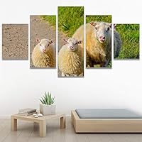 SIGNWIN 5 Panel Canvas Wall Art Animals Farmhouse/Country Fun Group Multicolor for Home Decorations Ready to Hang - 60