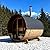 TaTalife Traditional Wooden Steam Saunas,Outdoor Barrel Steam Sauna with Porch, Canadian Hemlock Sauna 6-8 Person, Wood Burning Stove Chimney Kit, Waterproofing System, Asphalt Shingles, Rubber Base