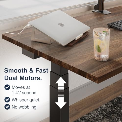 Image of Desky Dual Hardwood Sit Stand Desk - Electric Standing Desk - Dual Motor,3 Stage Adjustable Height Desk - Solid Wood Whole-Piece Top - Standing Desk with Cable Management