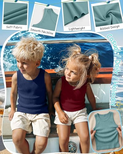 Image of 4 Pack Toddler Boys Cotton Tank Tops | Ribbed, Sleeveless T-Shirts, Summer Undershirts, Slim Fit, Crewneck, Layering, Sizes 18M-5T