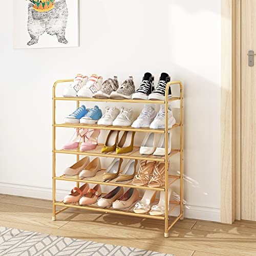 Simple Trending 5-Tier Stackable Shoe Rack, Expandable & Adjustable Shoe Organizer Storage Shelf, Wire Grid, Golden Yellow #TOP1