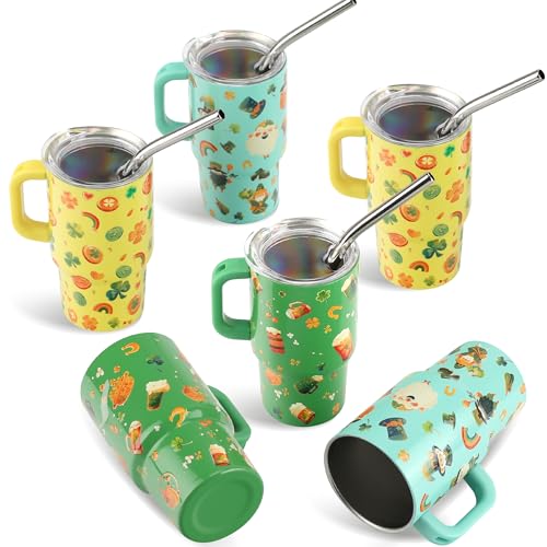 STFALI 6 Pcs St Patrick's Day Mini Shot Glasses, 3 oz Mini Shot Tumbler with Lid and Straw, Cute Stuff Funny Gifts for St Patrick's Day Decor